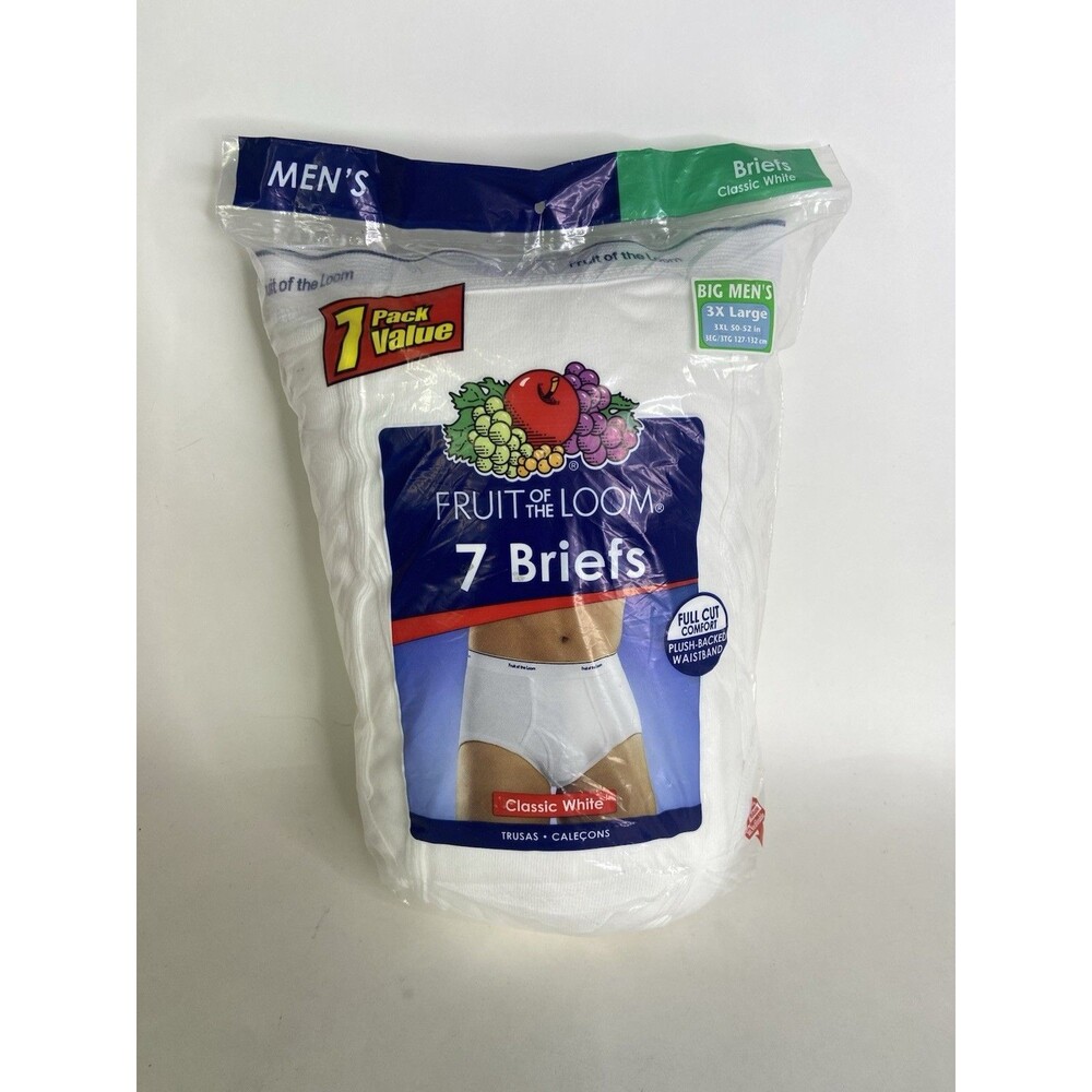 2009 Fruit Of The Loom 7 Pack Mens Size 3X Large Classic White Briefs Full Cut